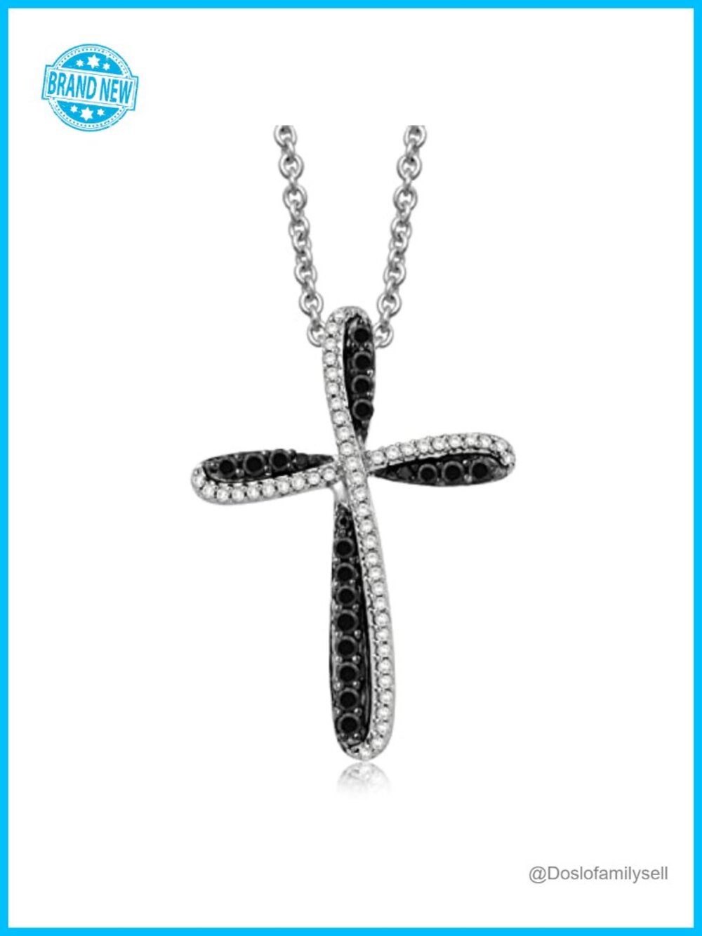 925 Sterling Silver Cross Pendant Necklace with 1/3 CTTW Diamond Accents